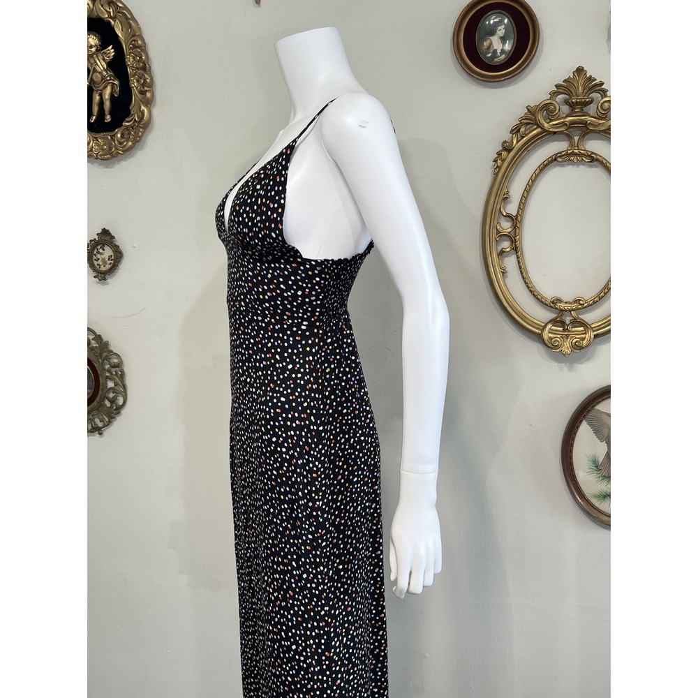 Reformation Black Multi Polka Dot Confetti Spaghetti Strap Midi Slip Dress Siz 6 - Picture 3 of 7